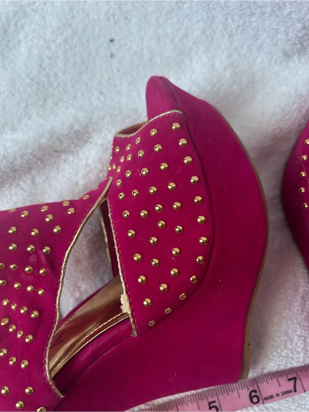 Alba Magenta Studded Wedge Heels with Ankle Strap